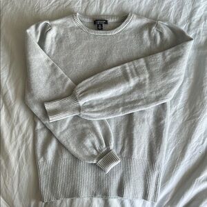 Saks Fifth Avenue Soft Light Blue Crew Neck Sweater with Textured Fabric